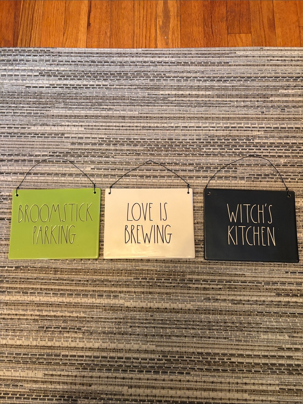 Rae Dunn Green, Cream & Black Halloween Hanging Sign Trio